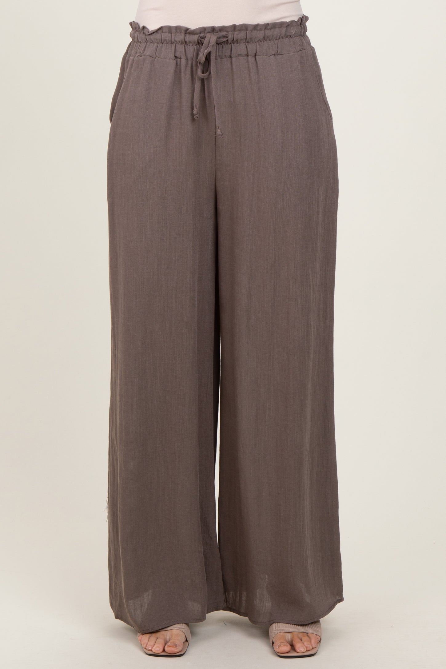 Mocha Ruffled Drawstring Waist Wide Leg Pants
