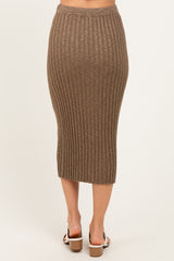 Mocha Ribbed Knit Drawstring Midi Skirt