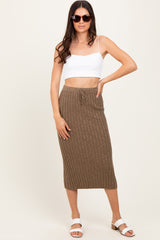 Mocha Ribbed Knit Drawstring Maternity Midi Skirt