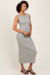 Light Olive Sleeveless Ribbed Maxi Dress