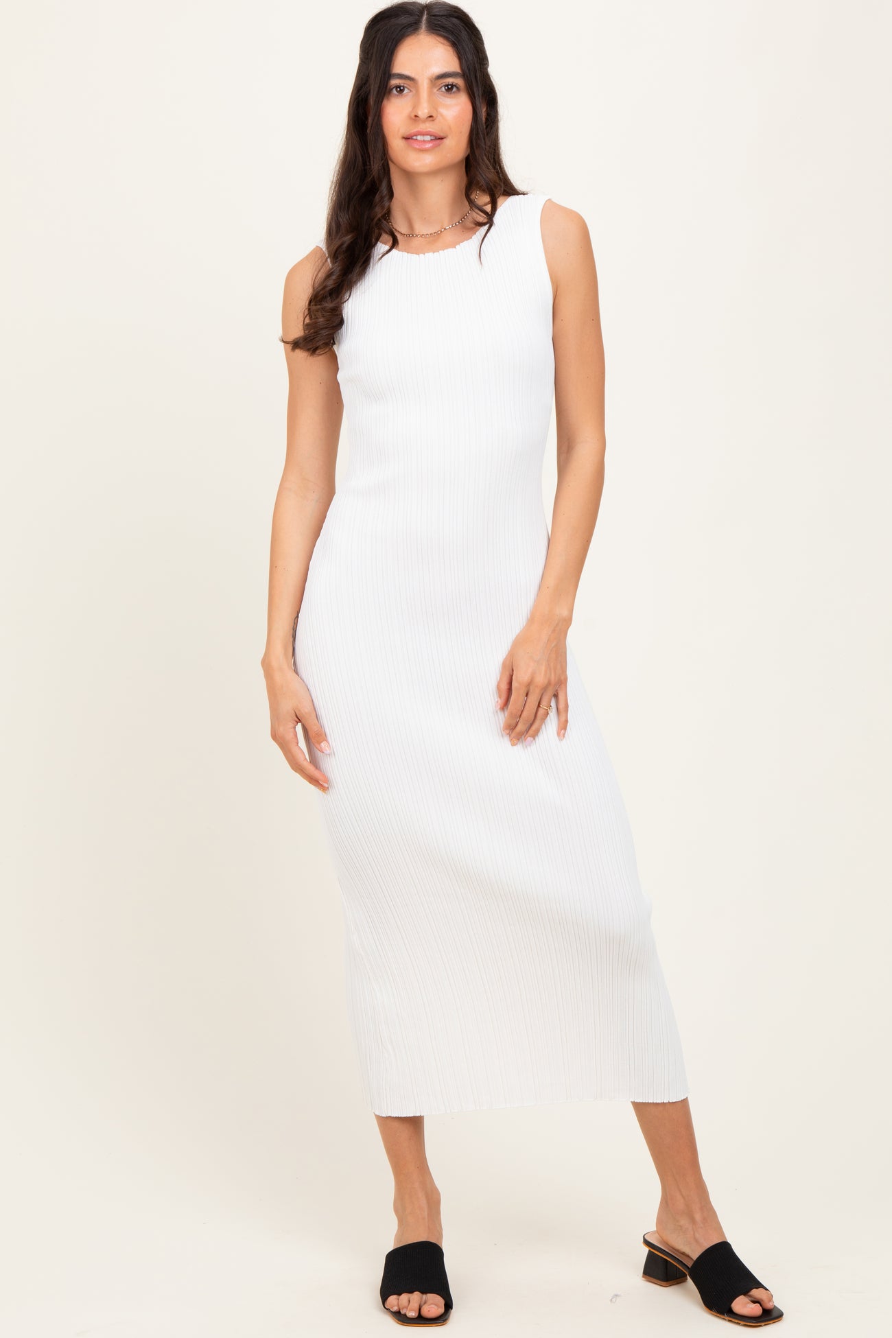 White Sleeveless Ribbed Maxi Dress