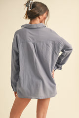 Blue Cotton Gauze Oversized Button Down Shirt
