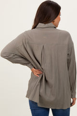 Olive Cotton Gauze Oversized Maternity Button Down Shirt