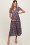 Black Floral Reversible Front Cinched Maternity Midi Dress