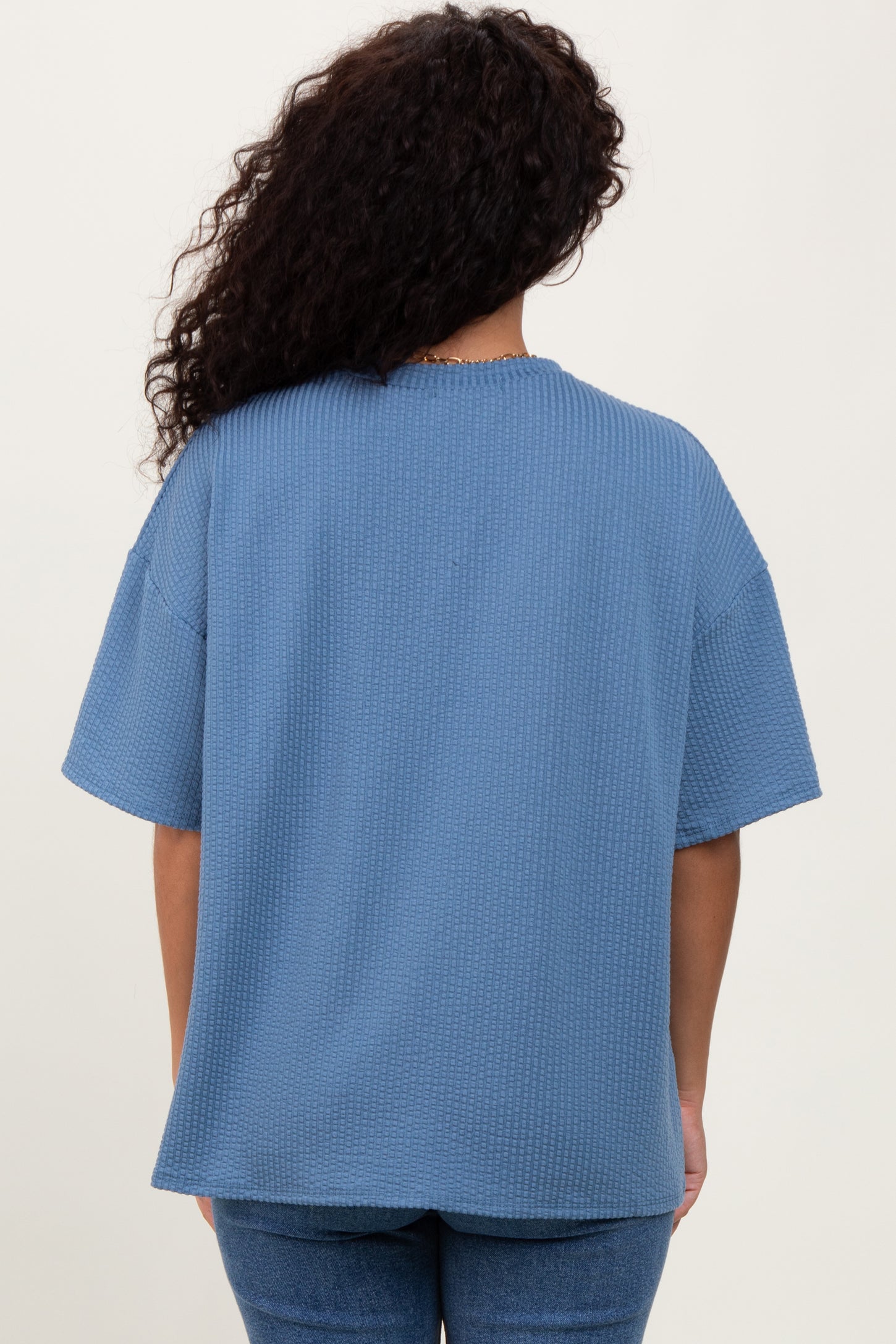 Blue Ribbed Short Sleeve Top