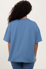 Blue Ribbed Short Sleeve Top