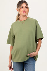 Olive Ribbed Short Sleeve Maternity Top
