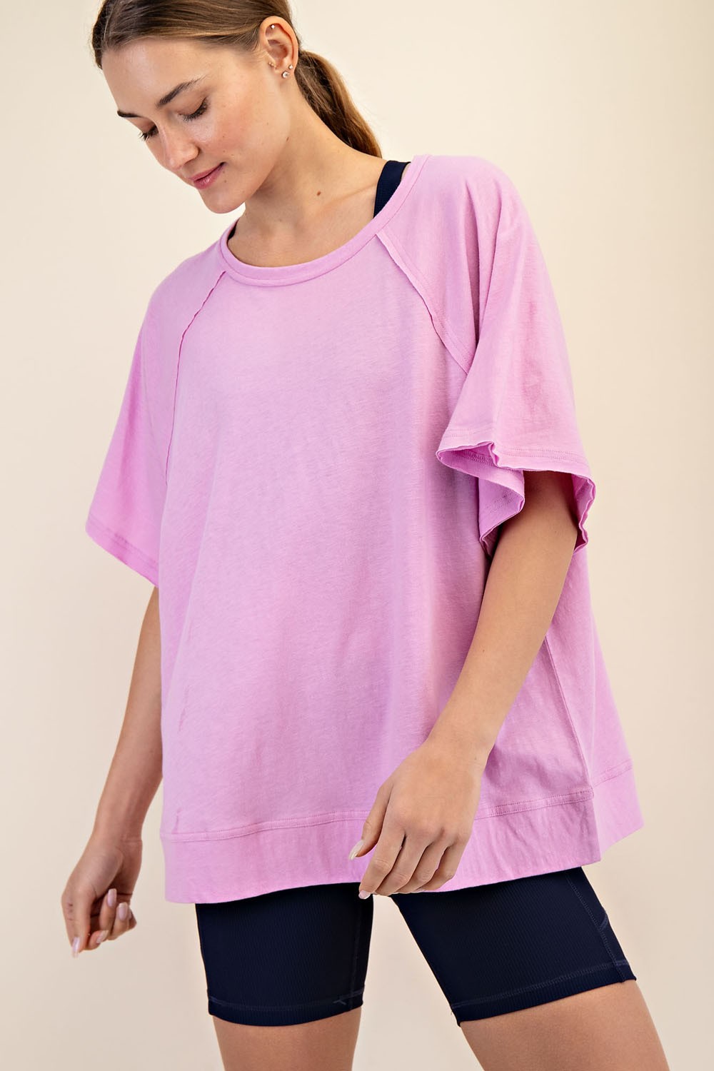 Mauve Oversized Raw Hem Short Sleeve Tee