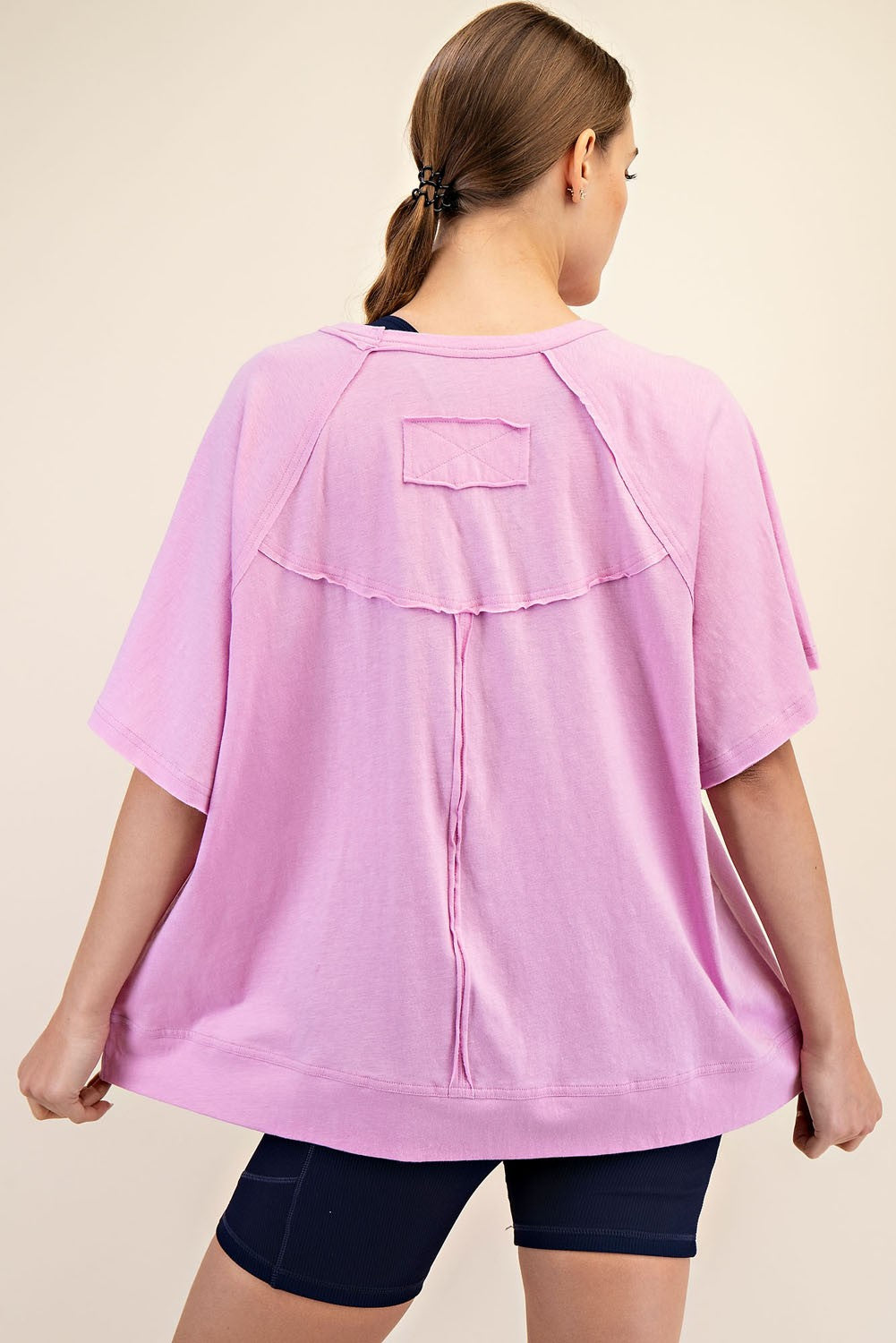 Mauve Oversized Raw Hem Short Sleeve Tee