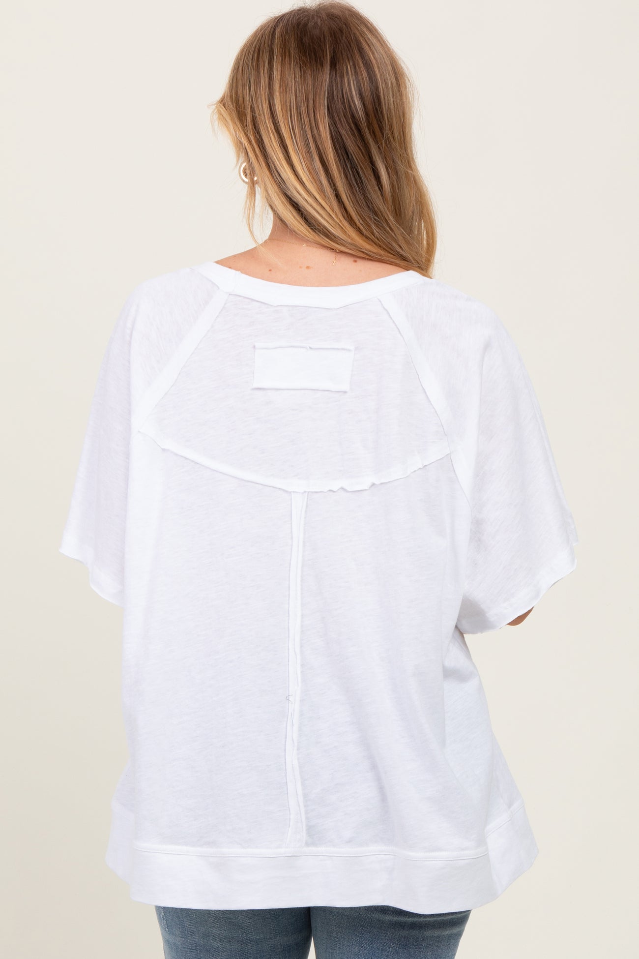 White Oversized Raw Hem Short Sleeve Tee
