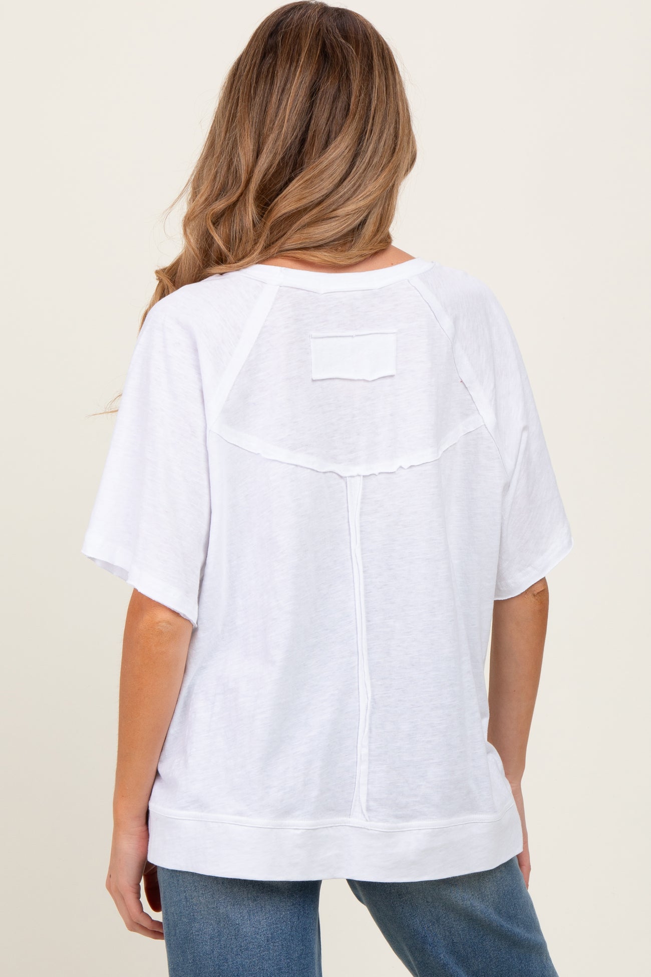 White Oversized Raw Hem Short Sleeve Maternity Tee