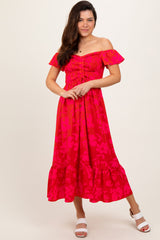 Red Multi Smocked Top Maternity Maxi Dress