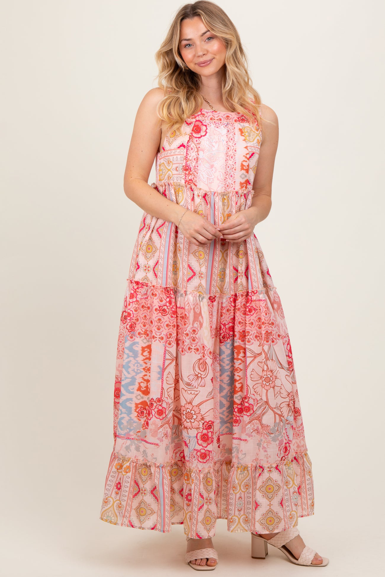 Peach Abstract Printed Maxi Dress