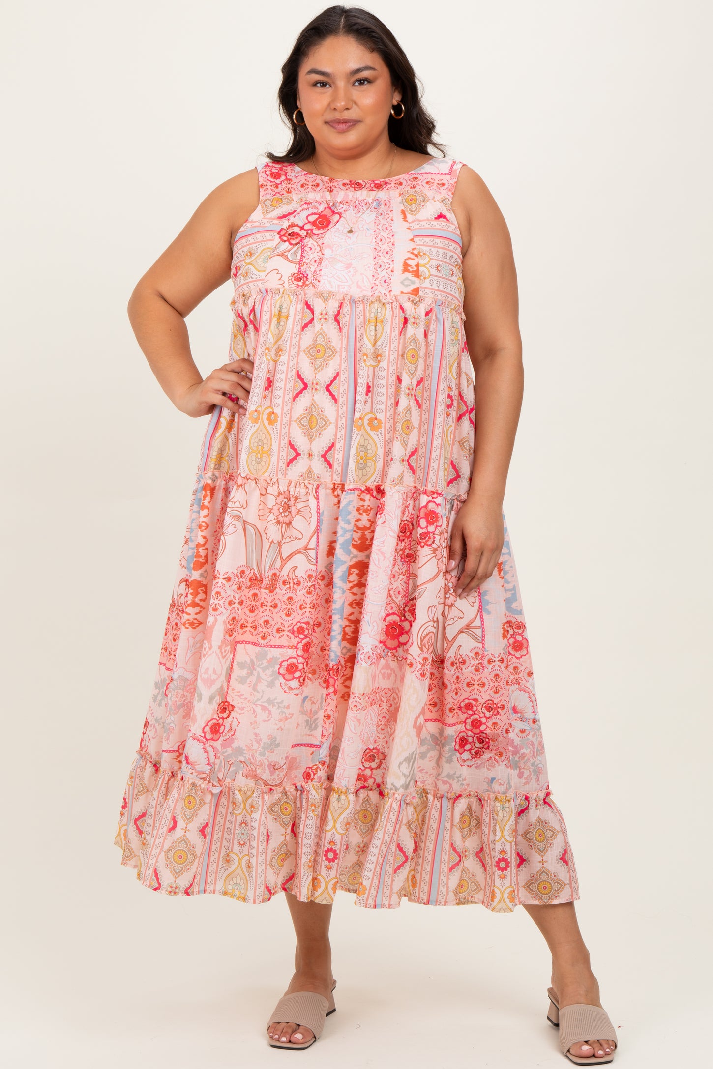 Peach Abstract Printed Plus Maternity Maxi Dress