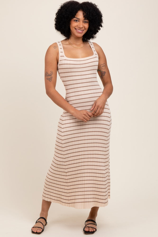 Natural/Mocha Lightweight Rib Fit And Flare Maternity Midi Dress