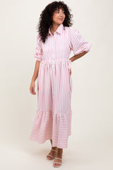 Pink Striped Collar Maxi Dress