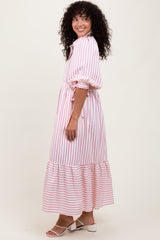 Pink Striped Collar Maxi Dress