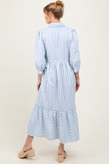 Blue Striped Collar Maternity Maxi Dress