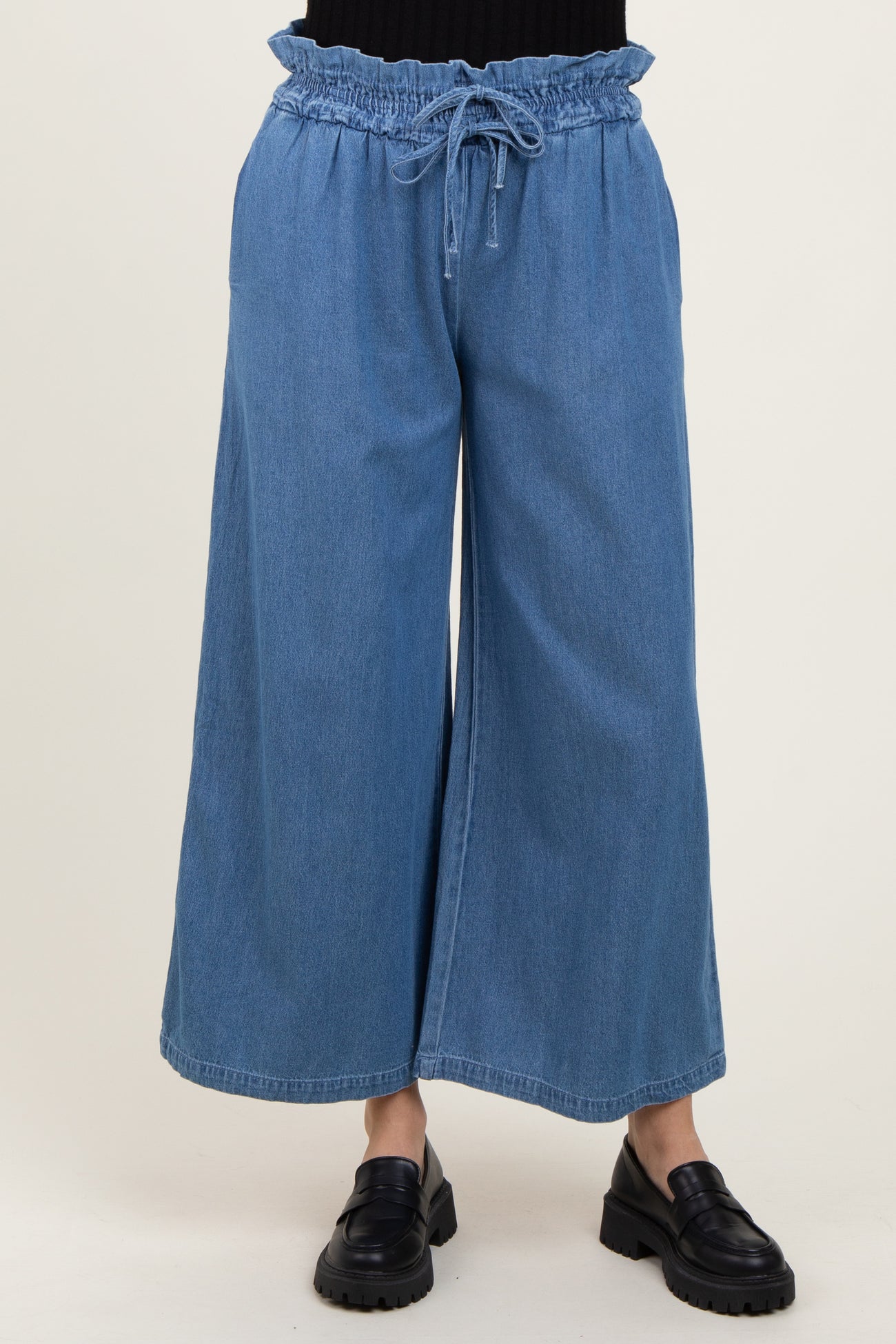 Denim Flowy Cropped Pant