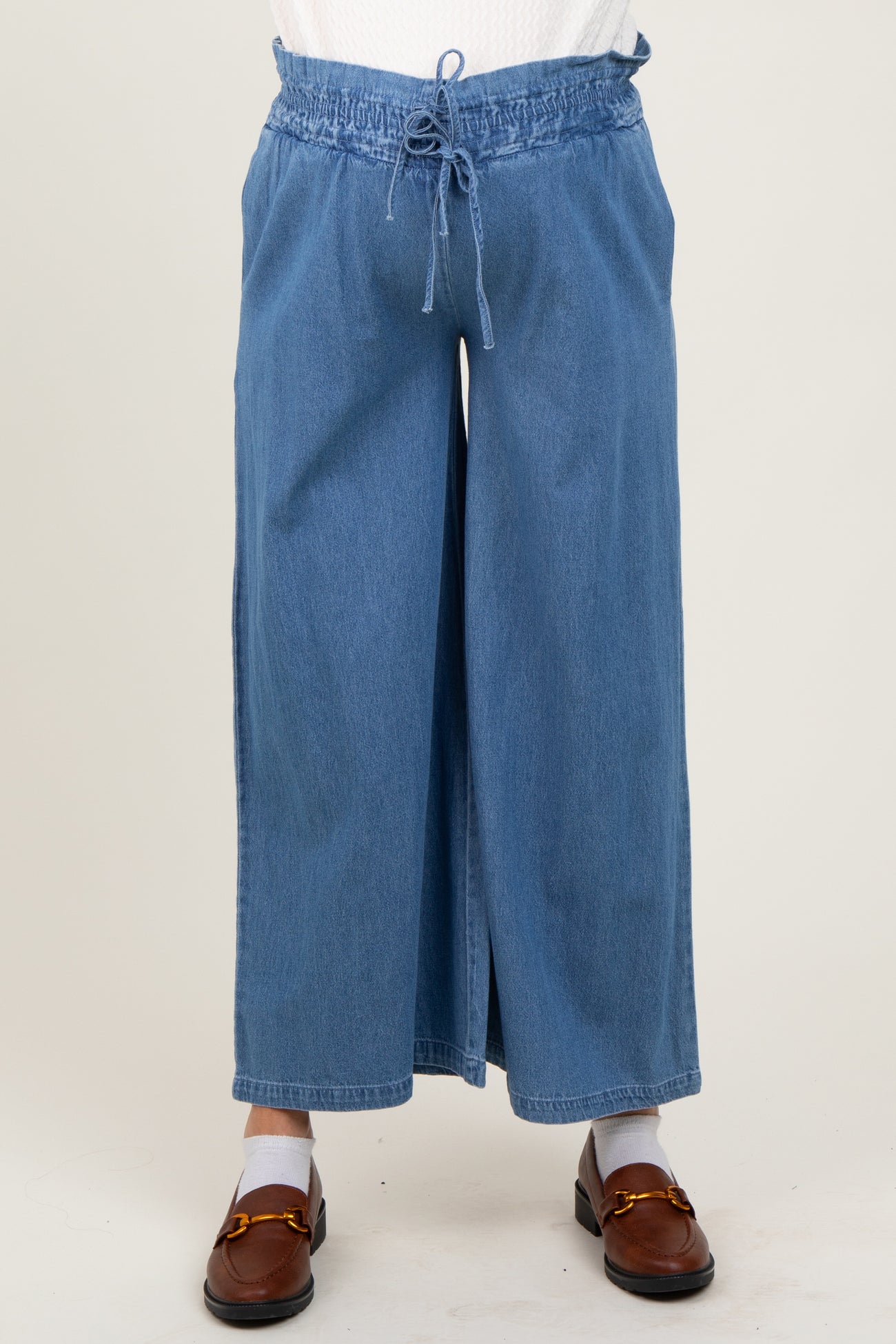 Denim Flowy Cropped Maternity Pant