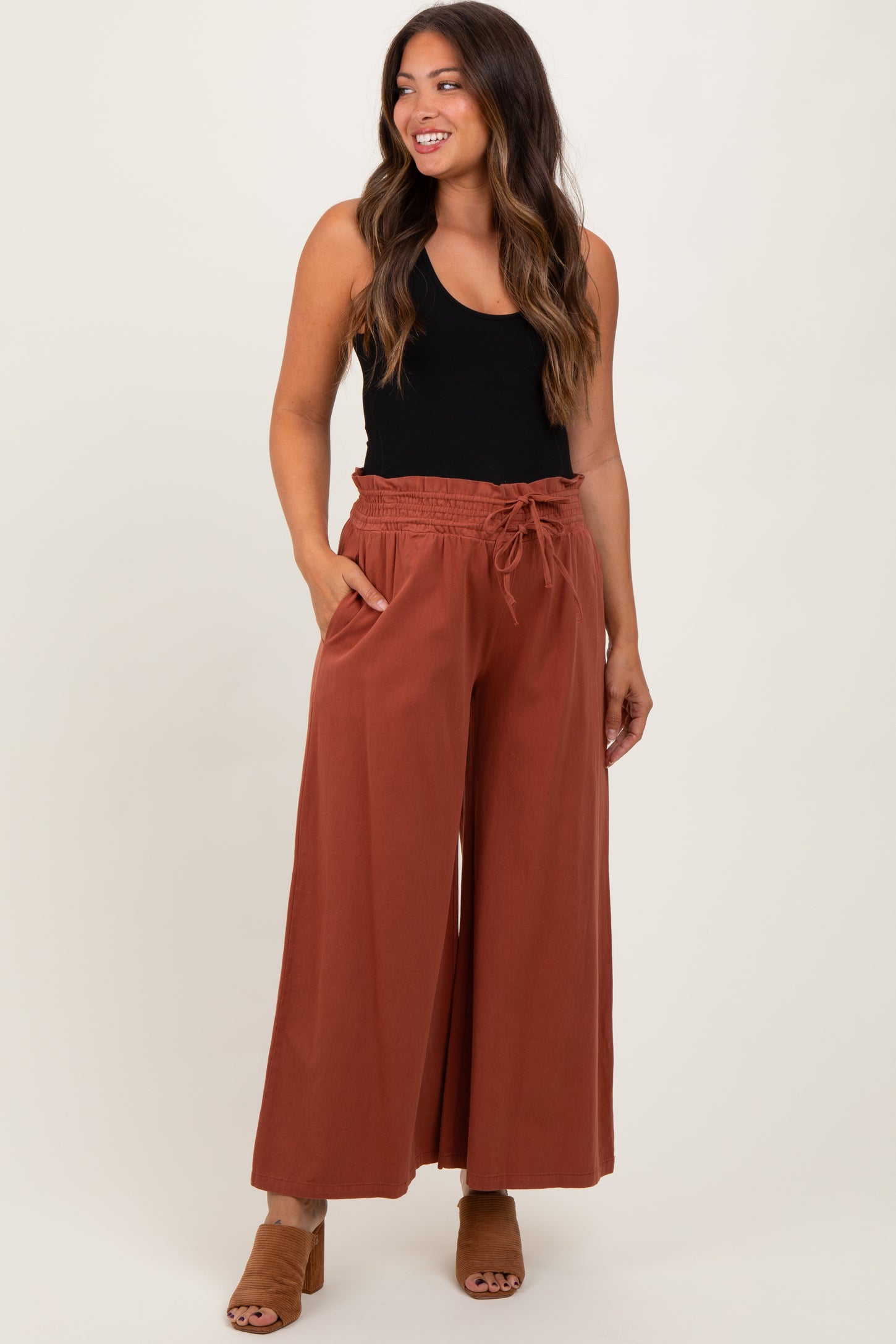Rust Flowy Cropped Maternity Pant