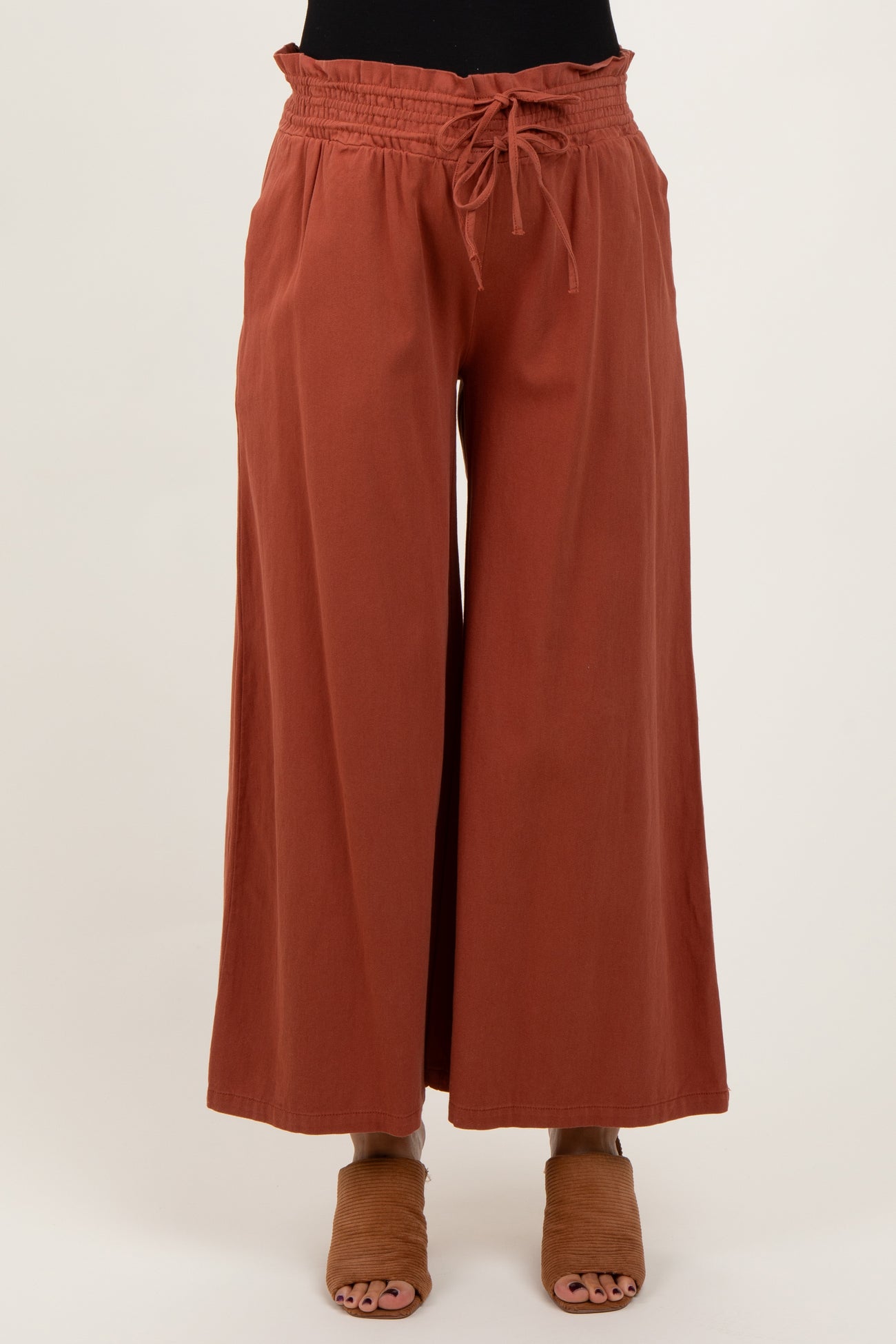 Rust Flowy Cropped Maternity Pant