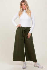 Olive Flowy Cropped Maternity Pant