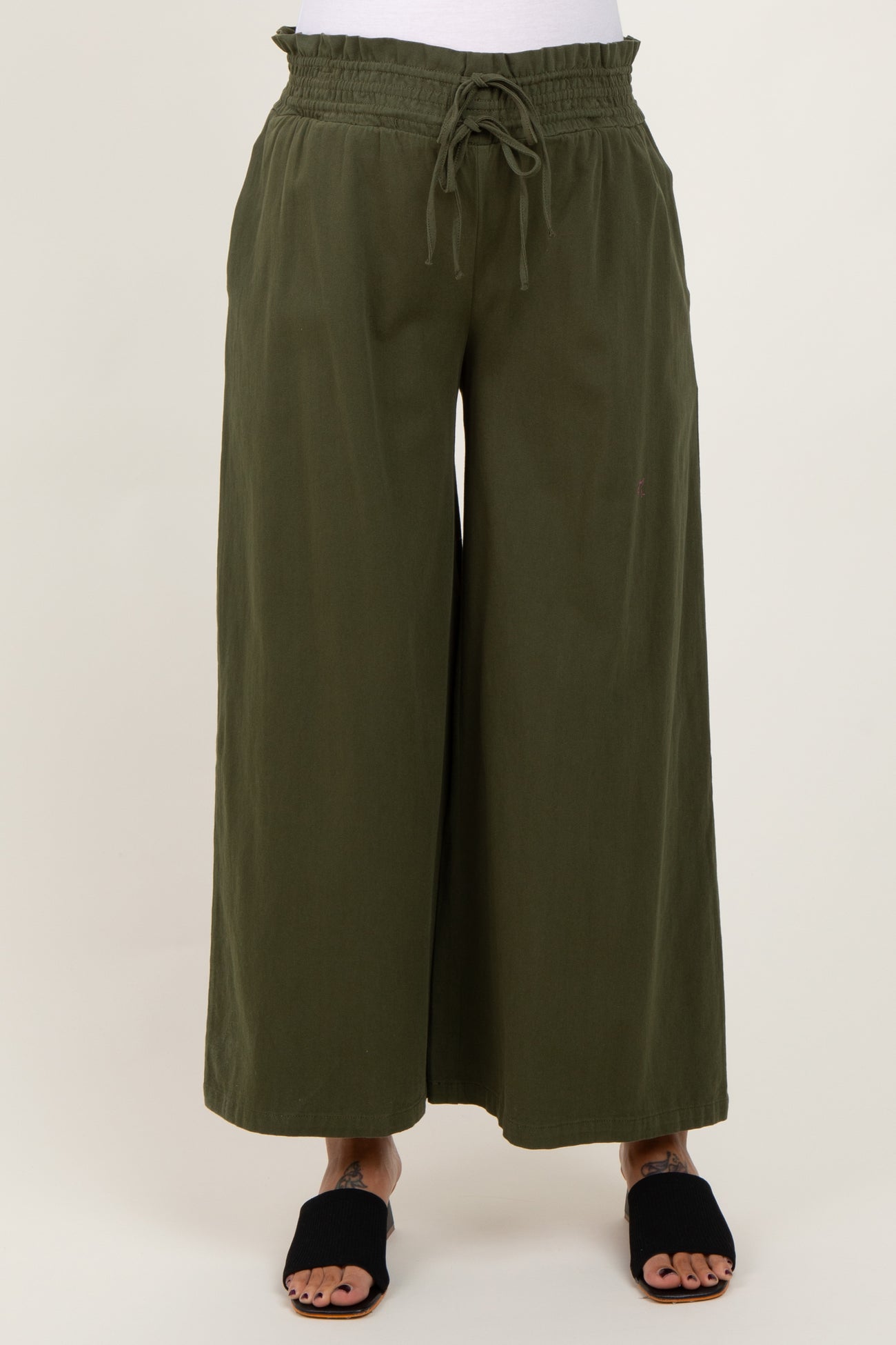 Olive Flowy Cropped Maternity Pant