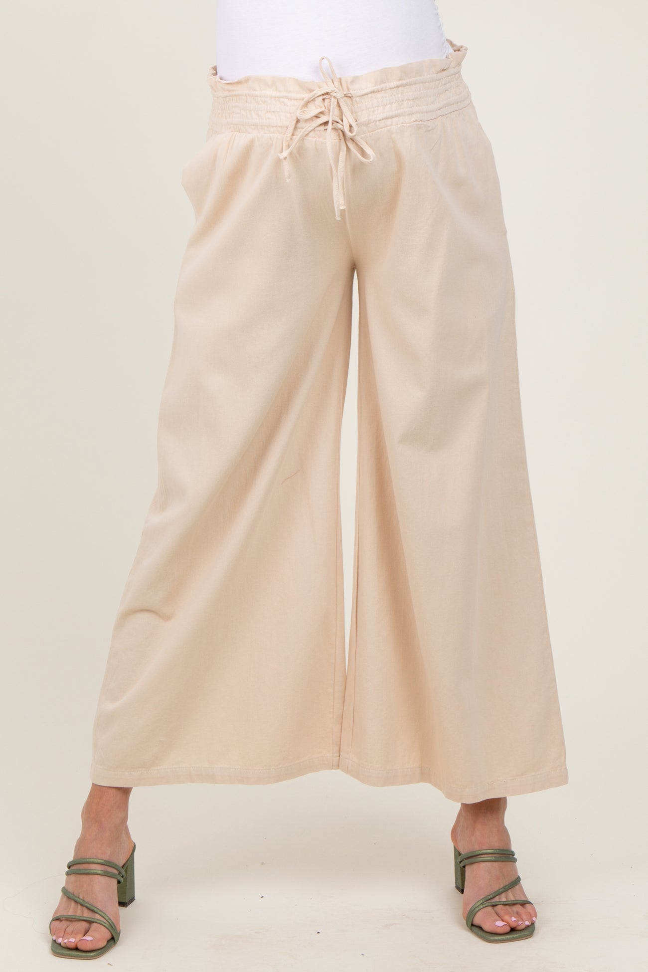 Cream Flowy Cropped Maternity Pant