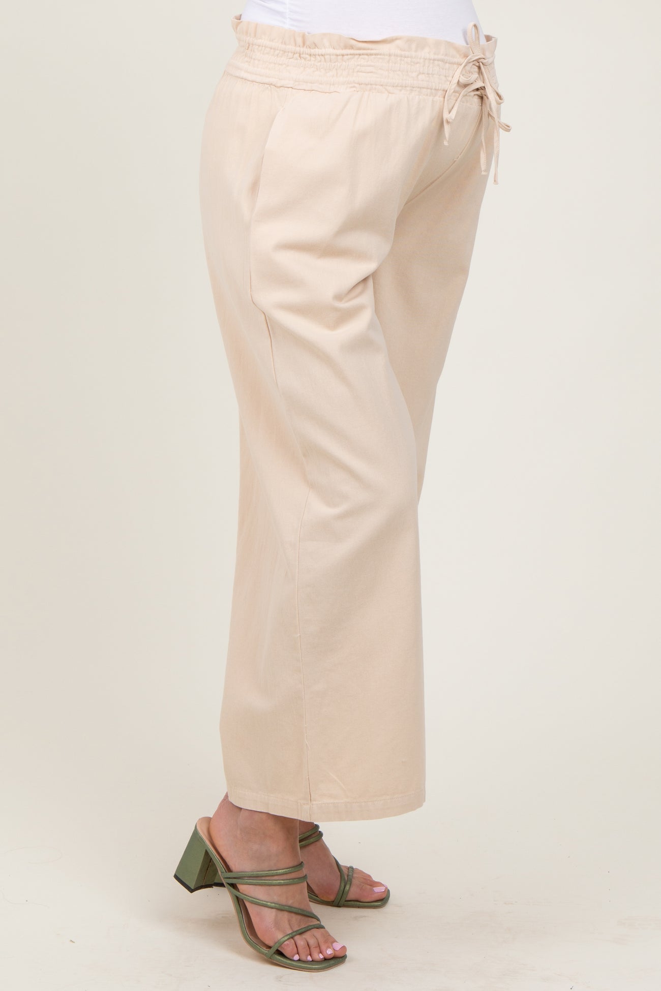 Cream Flowy Cropped Maternity Pant