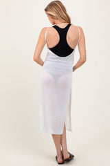 White Spaghetti Strap Slit Backless Maternity Cover Up Dress