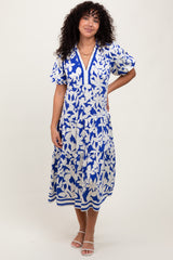 Blue Botanical Print A Line Tiered Maternity Dress