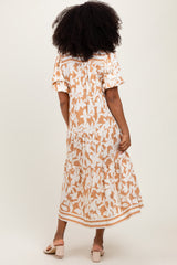 Mocha Botanical Print A Line Tiered Dress