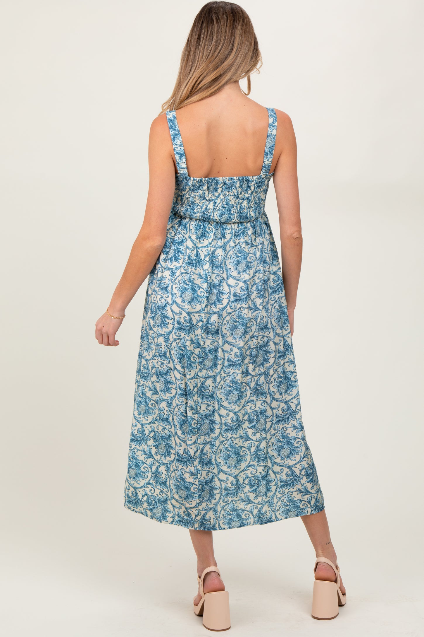 Blue Abstract Print Maternity Midi Dress