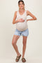 Light Blue High Rise Distressed Hem A Line Maternity Shorts