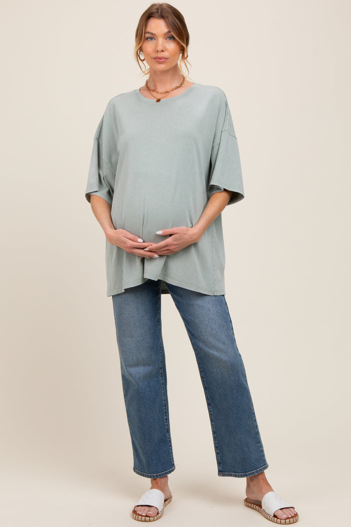 Sage Mineral Washed Oversized Maternity T-Shirt
