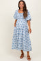 Blue Multi Printed Floral Maternity Maxi Dress