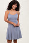 Light Blue Solid Ribbed Knitted Adjustable Strap Sleeveless Mini Dress