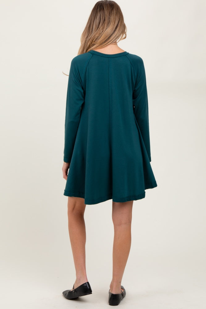 Green Crew Neck Flared Fit Long Sleeve Maternity Mini Dress