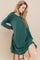Green Crew Neck Flared Fit Long Sleeve Mini Dress