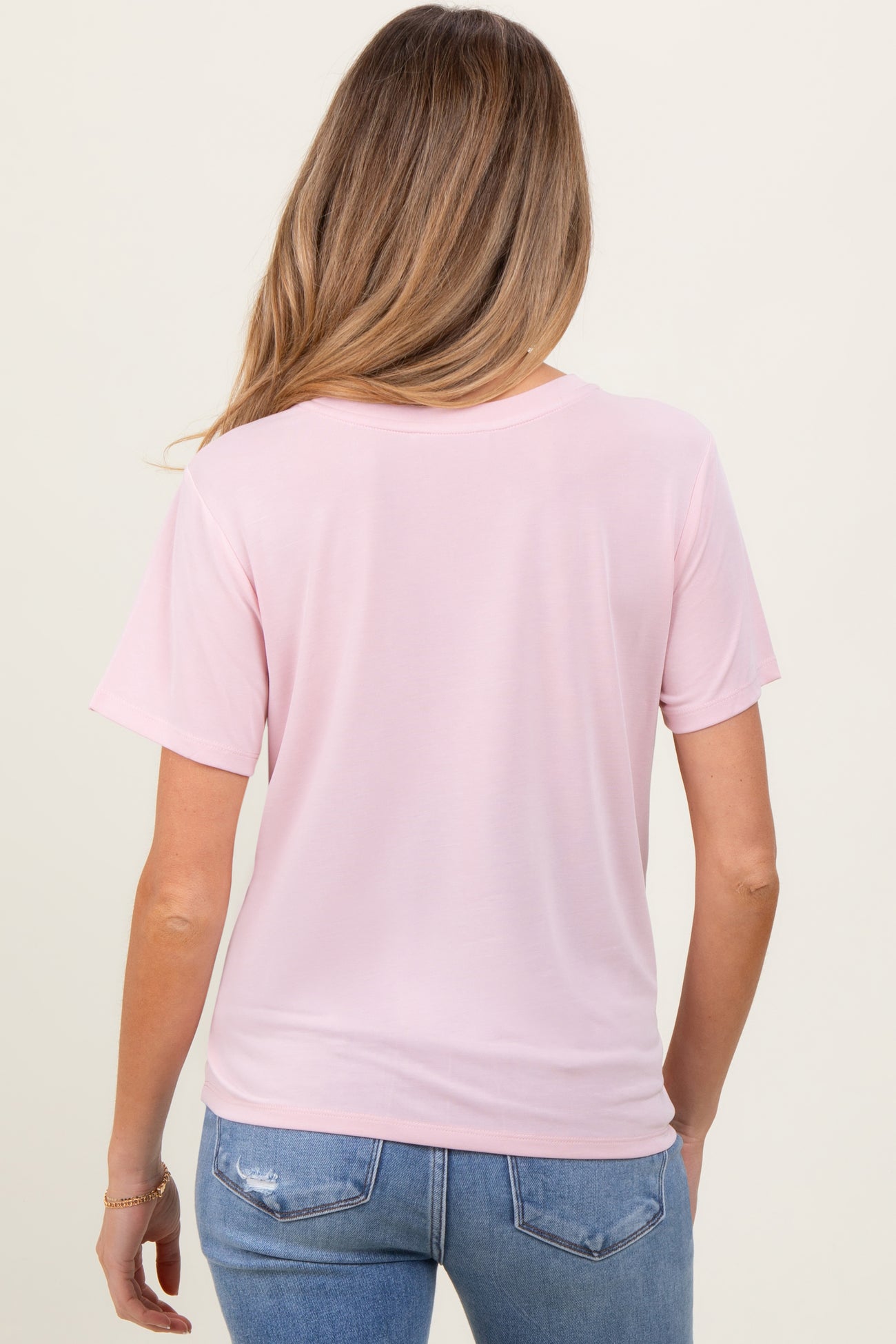 Light Pink Basic Round Neck Short Sleeve Maternity T-Shirt