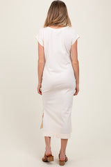 Cream Casual Sleeveless Pocketed Maternity Midi Dress