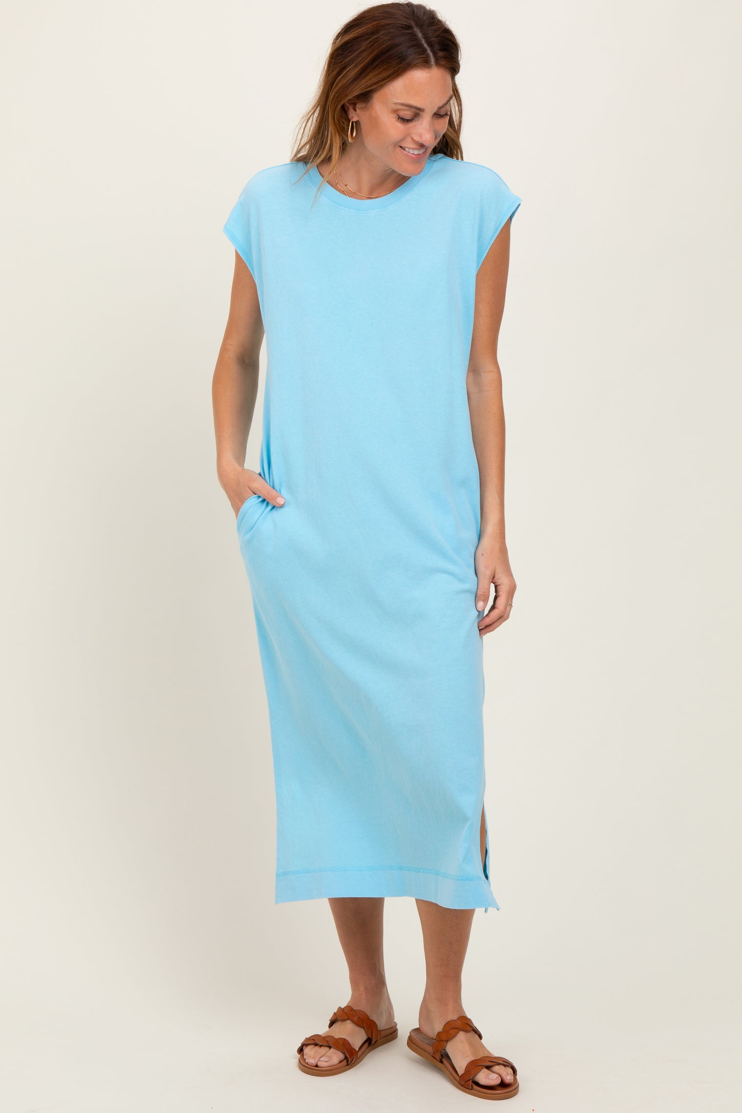 Aqua Casual Sleeveless Pocketed Midi Dress