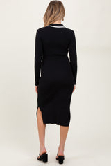 Black White Trim Collared Fitted Maternity Dress