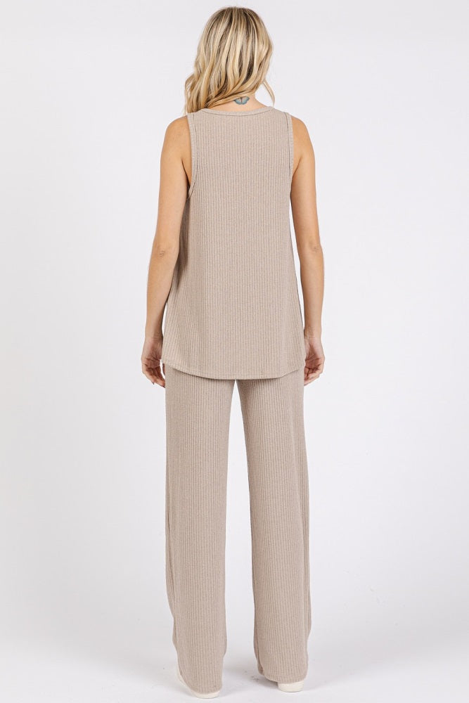 Taupe Rib Knit Tank and Pant Set