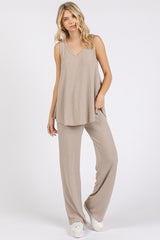 Taupe Rib Knit Tank and Pant Maternity Set