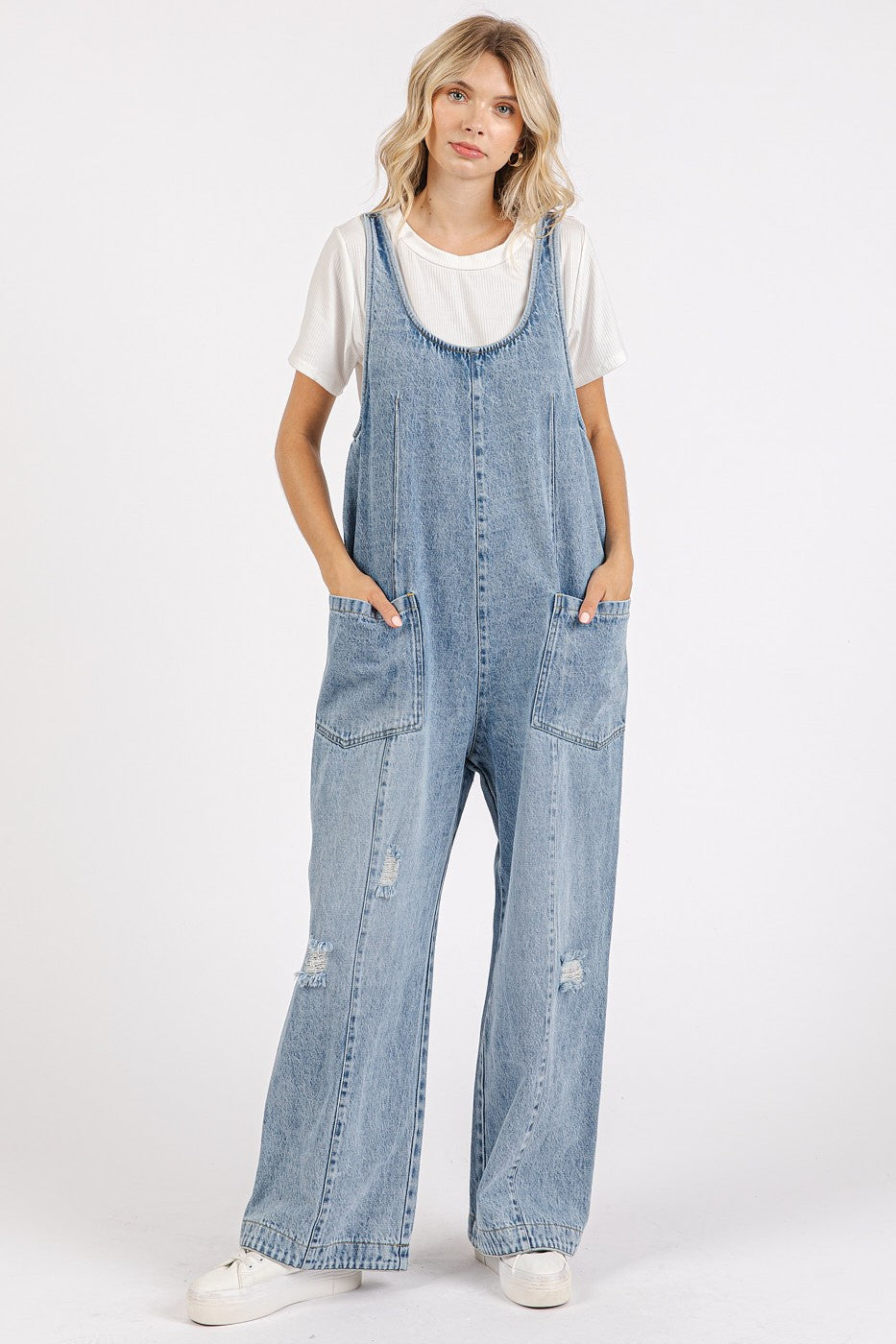Blue Relaxed Fit Denim Maternity Jumpsuit