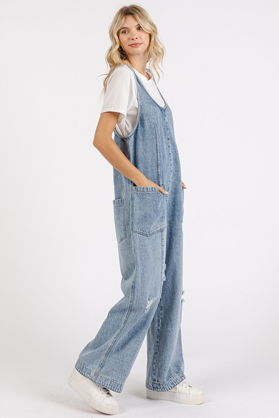Blue Relaxed Fit Denim Jumpsuit