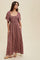 Mauve Floral Smocked Button Front Short Sleeve Maxi Dress