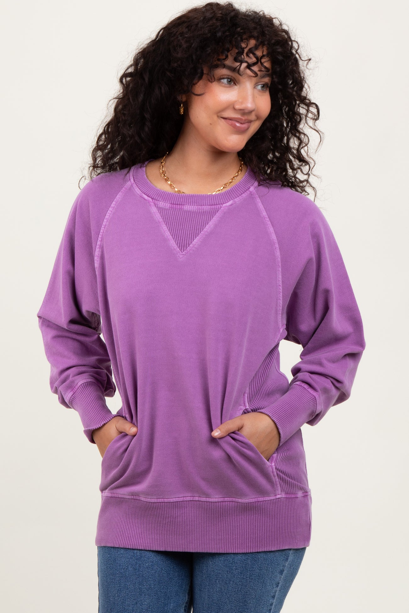 Violet Vintage Wash French Terry Maternity Pullover